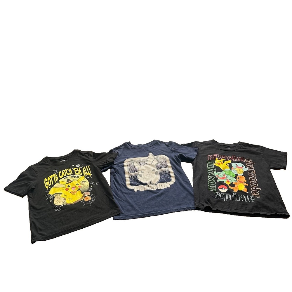 Lot of 3 Boys Shirts Size 7/8 Pokemon Graphic Pikachu Squirtle Halloween